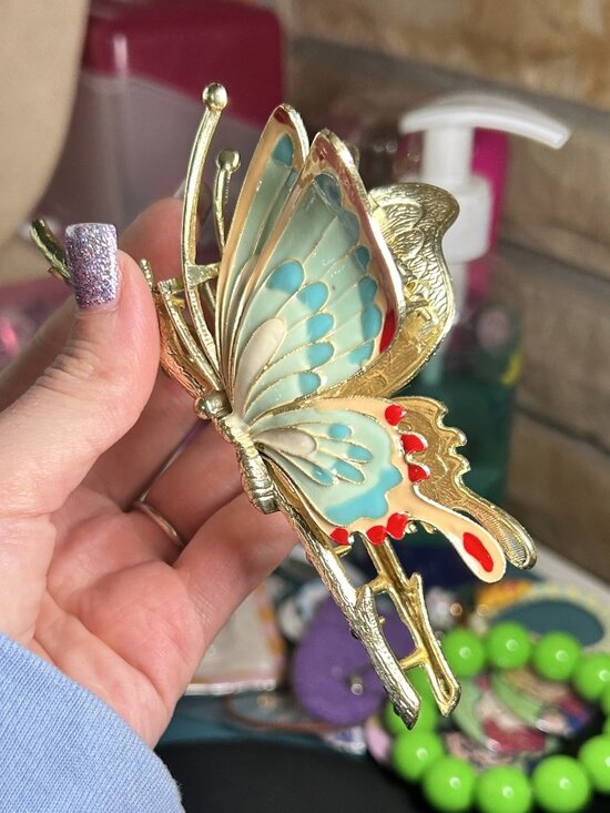 Source Unknown Accessories - Gold Tone Enamel Butterfly on Branch Metal Hair Claw Clip